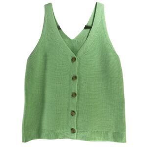 Loft Lime Green Sleeveless Buttoned V-Neck Sweater Vest Size S